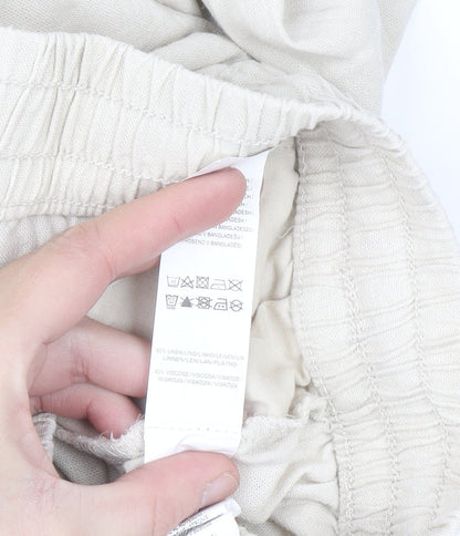 Primark Women’s Beige Linen Blend Trousers Size 12 Elastic Waist
