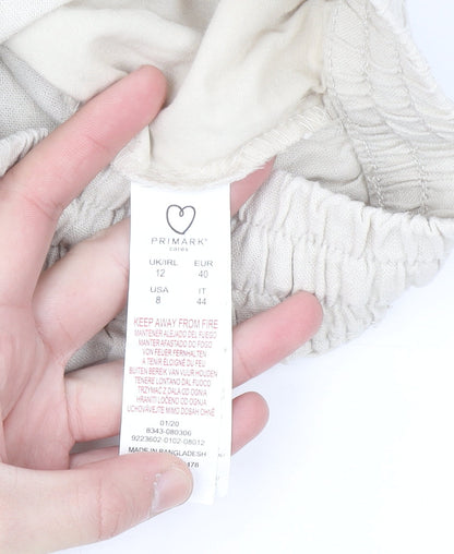 Primark Women’s Beige Linen Blend Trousers Size 12 Elastic Waist