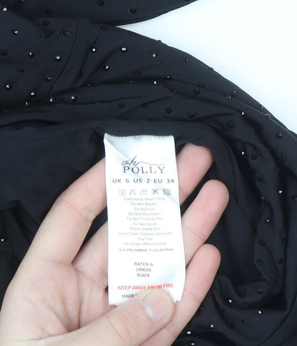 Oh Polly Womens Black UK 6 High Rise Sequin Ankle Leggings