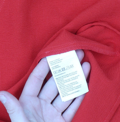 H&M Women Red Shift Dress Size 18 V-Neck Long Sleeve Woven