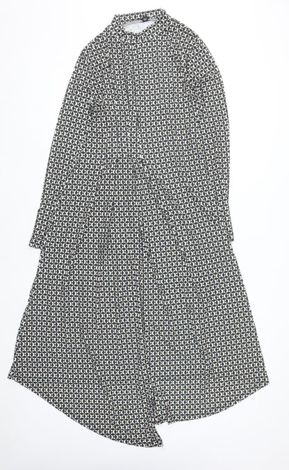 River Island Women Black Geometric Midi Shirt Dress Size 14