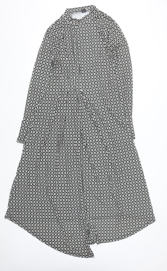 River Island Women Black Geometric Midi Shirt Dress Size 14