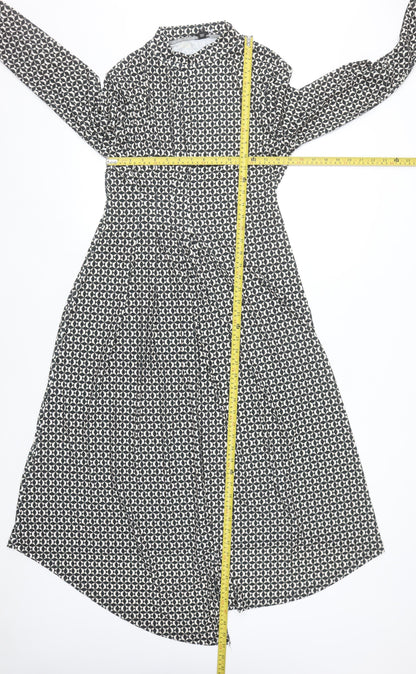 River Island Women Black Geometric Midi Shirt Dress Size 14
