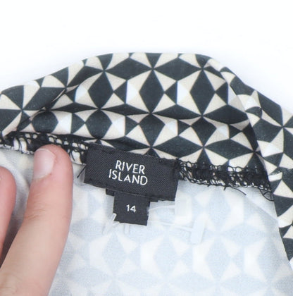 River Island Women Black Geometric Midi Shirt Dress Size 14