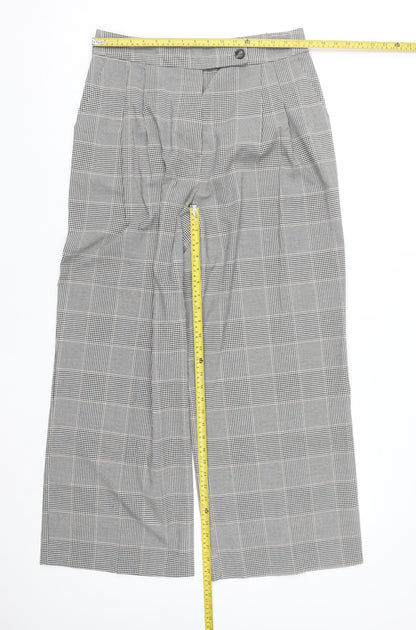 Primark Womens Grey Check Wide-Leg Pleated Trousers Size 16