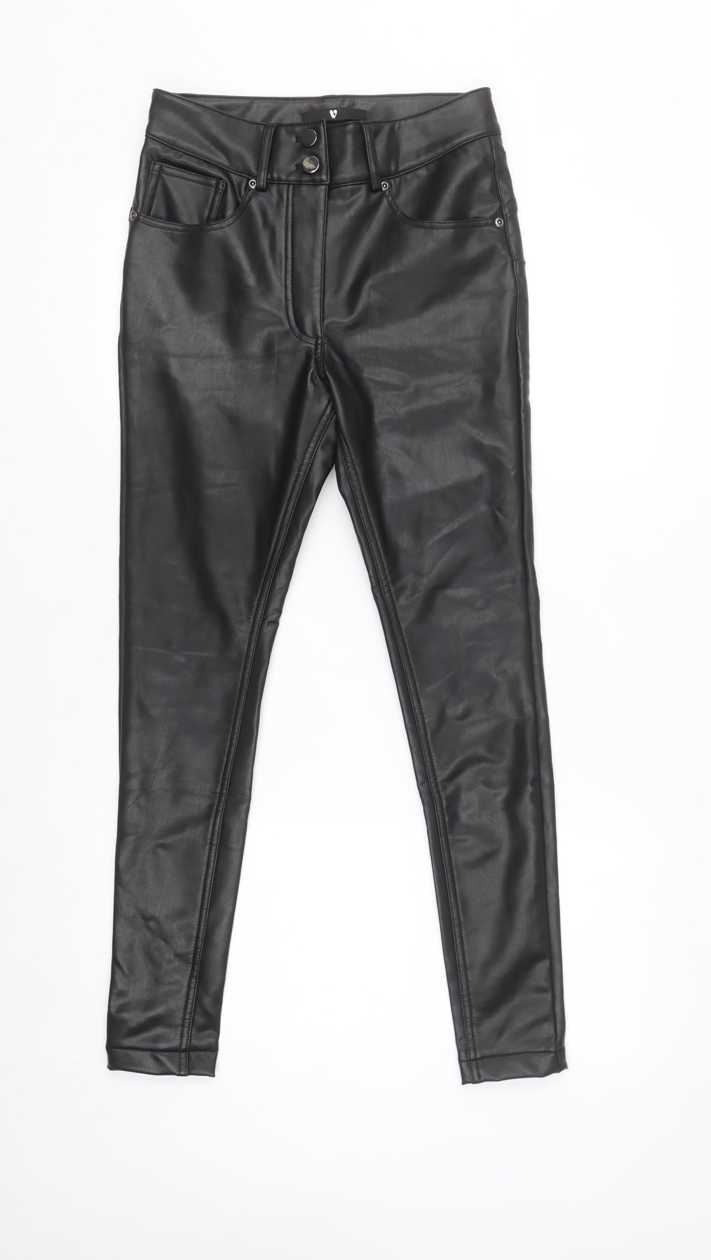 Very Women Black Faux Leather Skinny Trousers Size 10
