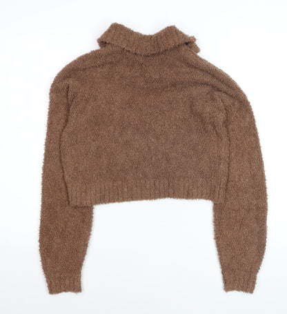 Hollister Women Brown Fleece 1/4 Zip Jumper XXS