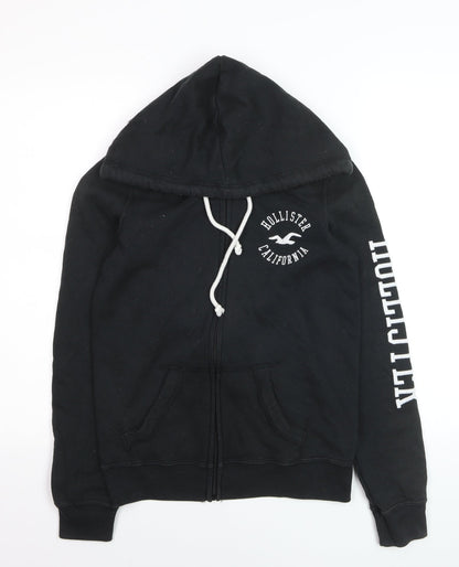 Hollister Boys Black Full Zip Fleece Hoodie XS Logo Sweatshirt