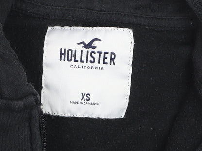 Hollister Boys Black Full Zip Fleece Hoodie XS Logo Sweatshirt