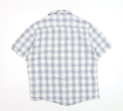 Dunnes Stores Men's Blue Check Cotton Short Sleeve Button-Up Shirt Medium