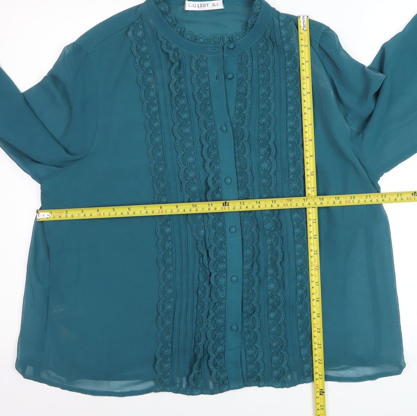 Gallery Womens Green Lace Trim Long Sleeve Tunic Blouse Size 18