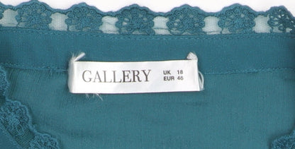 Gallery Womens Green Lace Trim Long Sleeve Tunic Blouse Size 18