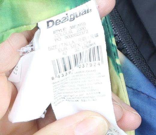 Desigual Women’s Black Floral Long Hooded Puffer Coat Size 14
