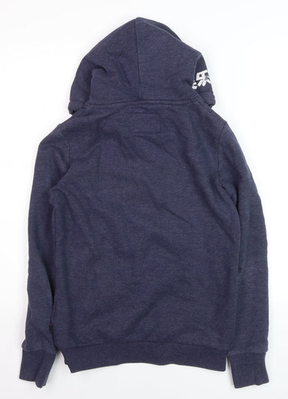 Superdry Women Navy Blue Pullover Hoodie UK 8 Cotton Blend Graphic Print
