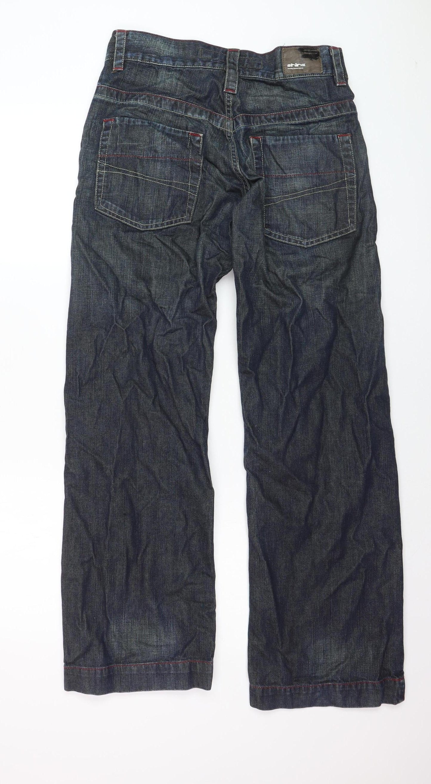 Shine Men's Blue Straight Denim Jeans W30 L32 Regular Fit