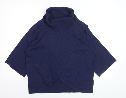 Marble Women’s Blue Cotton Roll Neck 3/4 Sleeve Pullover Jumper XS