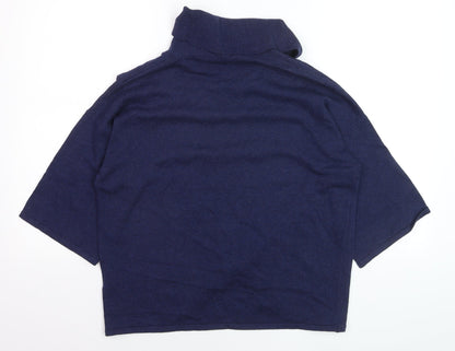 Marble Women’s Blue Cotton Roll Neck 3/4 Sleeve Pullover Jumper XS