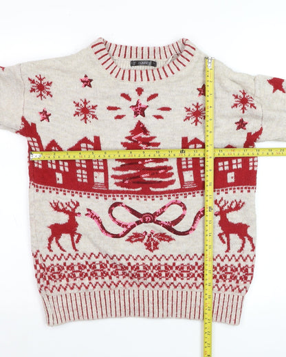 Dunnes Women Red Christmas Fair Isle Sequin Pullover Jumper Size S