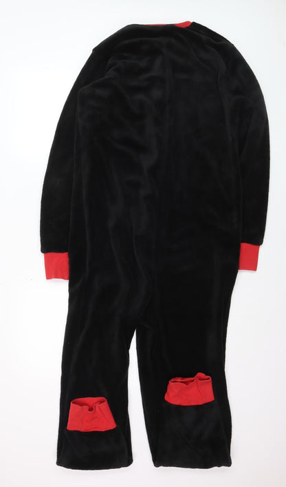 Manchester United Boys Black Fleece One Piece Pyjama S Zip Up Winter Nightwear