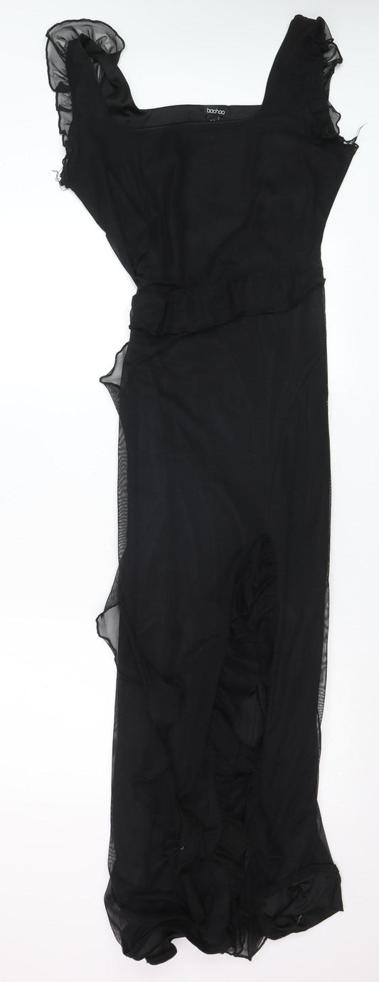 Boohoo Women’s Black Size 14 Long Ruffle Bodycon Dress