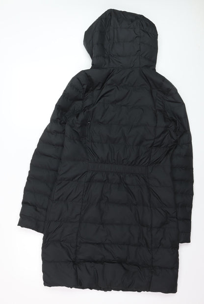 Nike Womens Black Long Puffer Coat Hooded Size S Lightweight