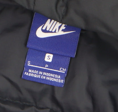 Nike Womens Black Long Puffer Coat Hooded Size S Lightweight