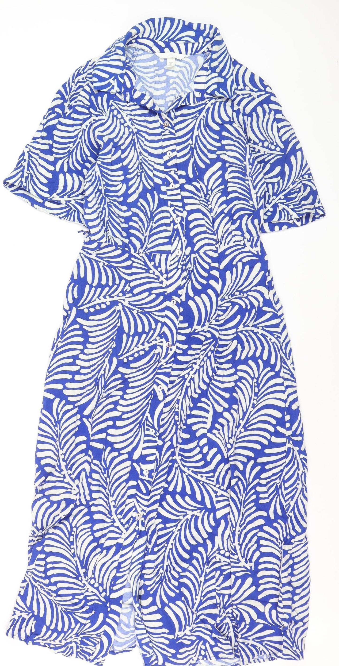 H&M Women’s Blue Tropical Collared Cotton Shirt Dress M