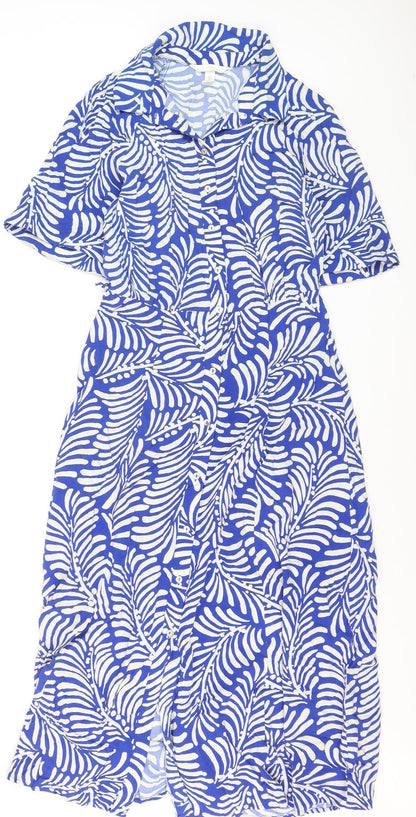 H&M Women’s Blue Tropical Collared Cotton Shirt Dress M