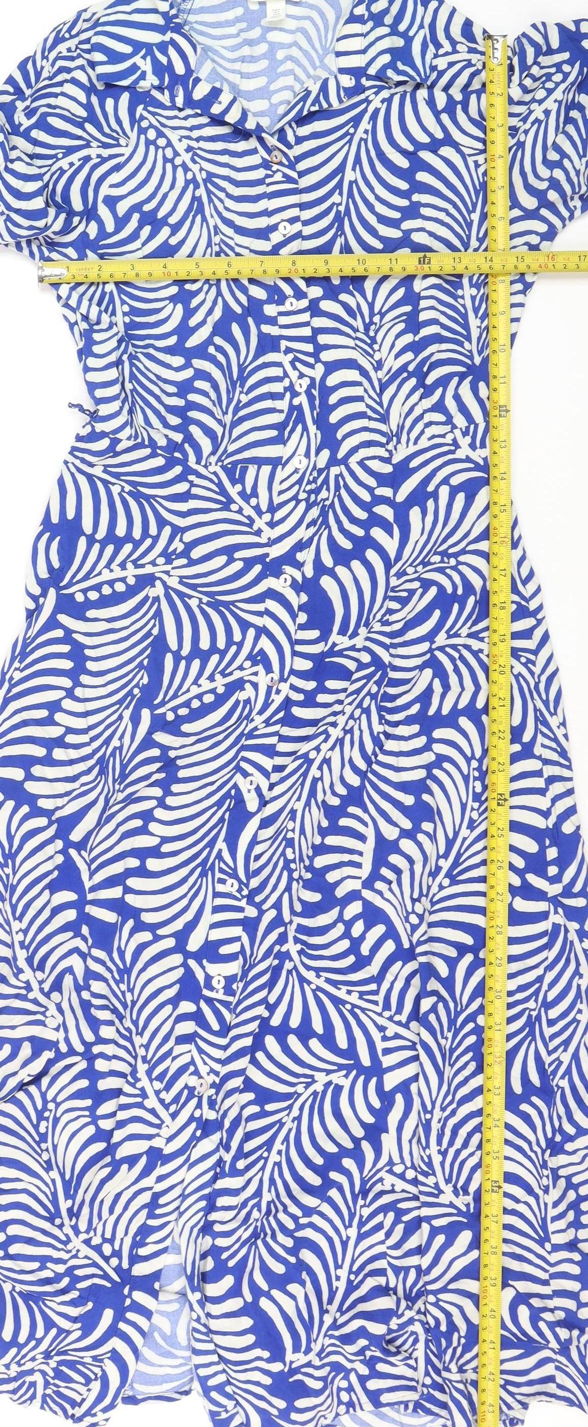 H&M Women’s Blue Tropical Collared Cotton Shirt Dress M