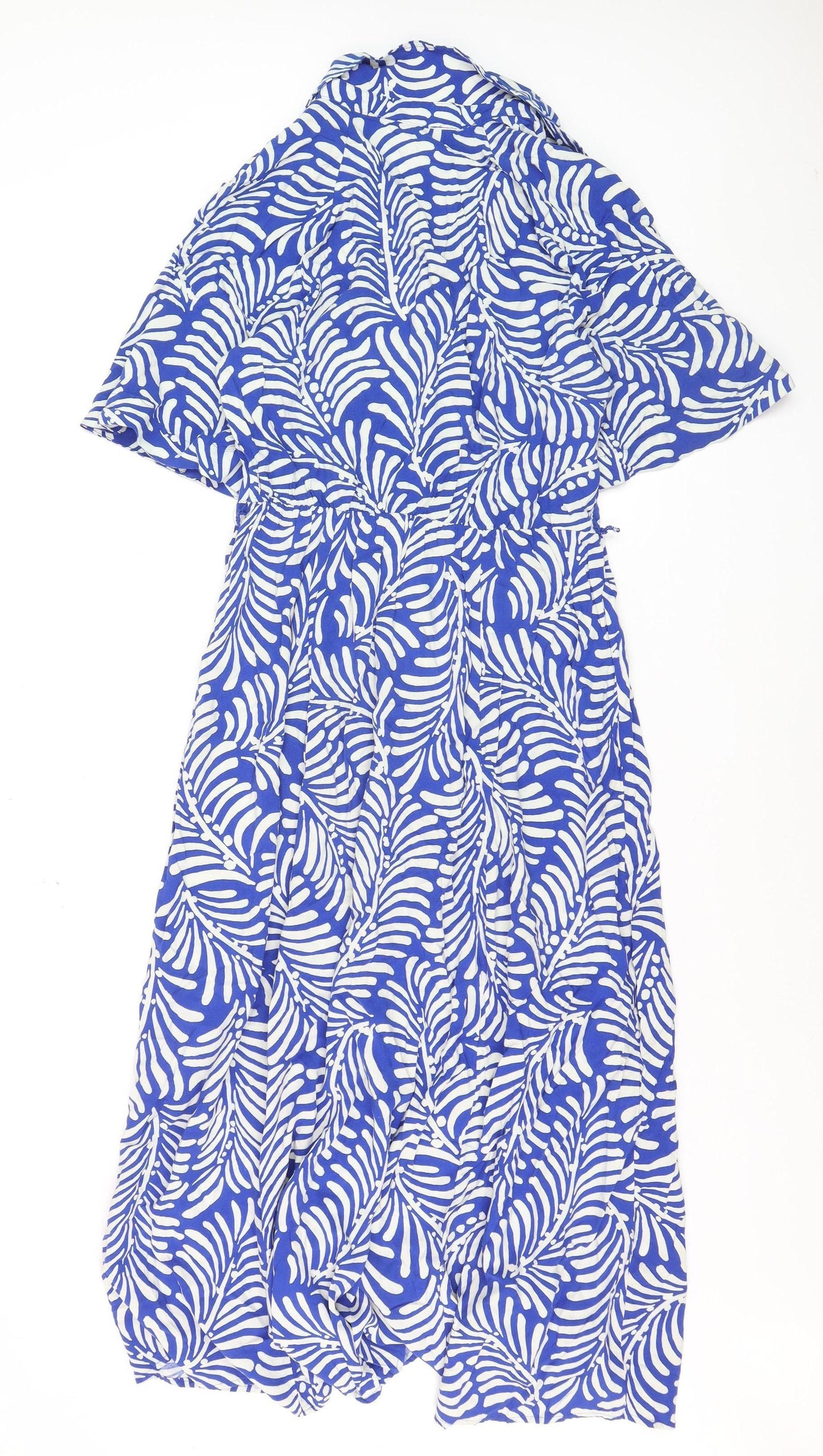 H&M Women’s Blue Tropical Collared Cotton Shirt Dress M