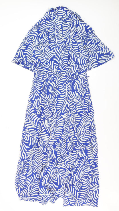 H&M Women’s Blue Tropical Collared Cotton Shirt Dress M