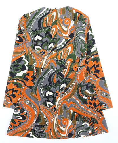Zara Women Multicoloured Paisley Shift Dress Size 8 Long Sleeve Retro Style