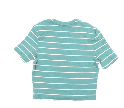 Dunnes Women's Green Striped Cropped T-Shirt M