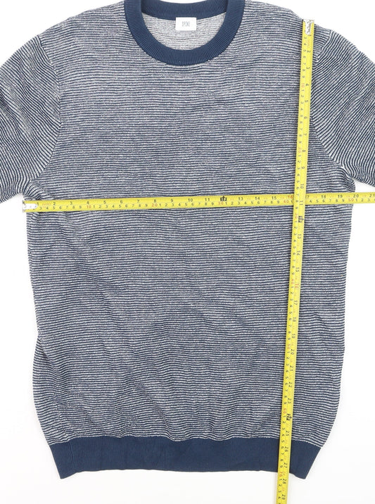 SPOKE Men's Blue Striped Short Sleeve Slim Fit Knit Jumper M