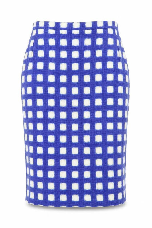 Topshop Womens Blue Check Pencil Skirt Size 10 Tweed Lined Knee Length