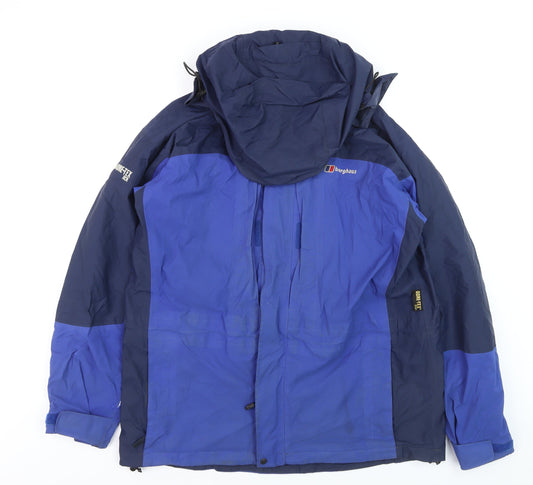 Berghaus Men Blue L Waterproof Hooded Hiking Parka Jacket Lined