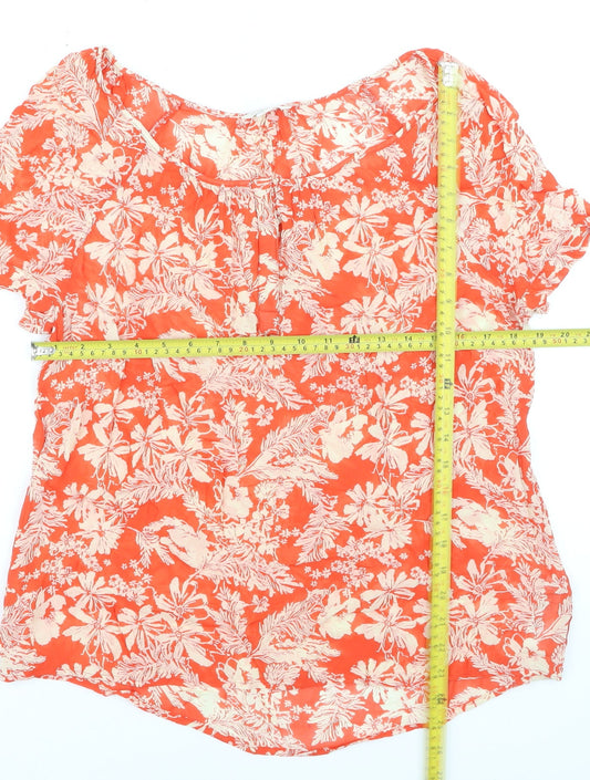 Monsoon Womens Orange Floral Short Sleeve Blouse UK 14