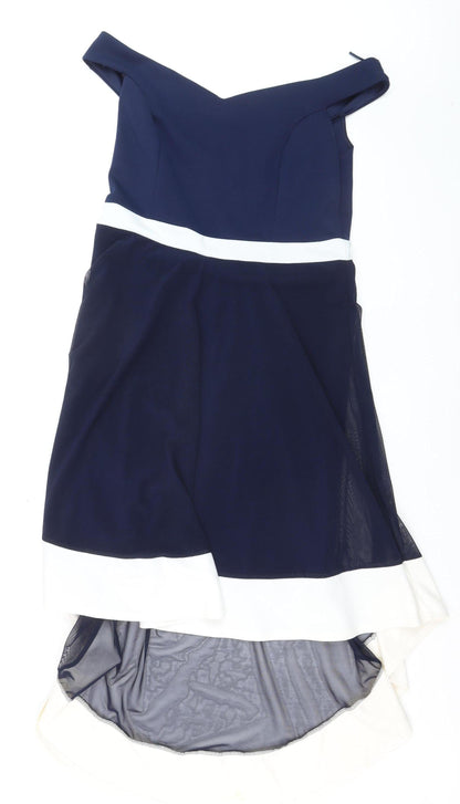 Quiz Womens Blue Off Shoulder Hi-Low Fit & Flare Dress Size 18