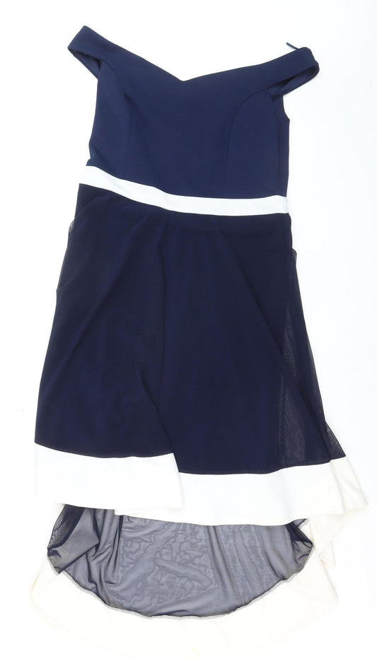 Quiz Womens Blue Off Shoulder Hi-Low Fit & Flare Dress Size 18