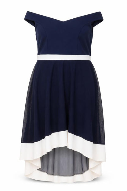 Quiz Womens Blue Off Shoulder Hi-Low Fit & Flare Dress Size 18