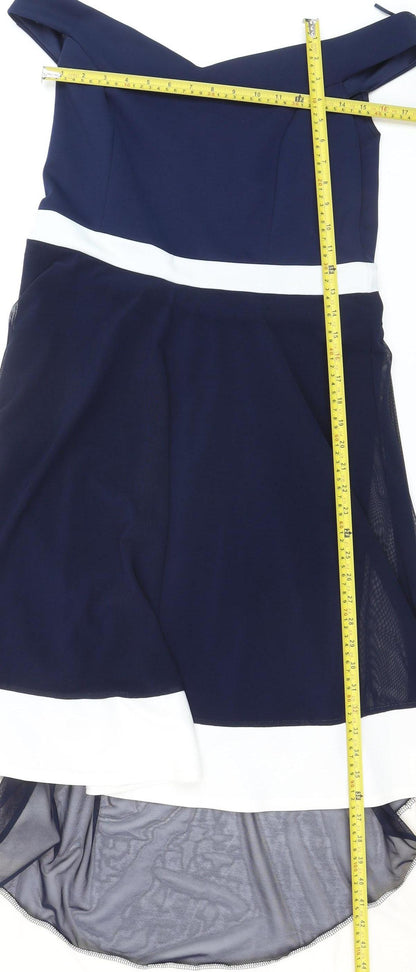 Quiz Womens Blue Off Shoulder Hi-Low Fit & Flare Dress Size 18