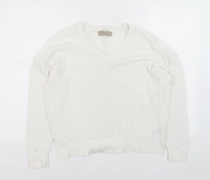 Paul Costelloe Women Ivory V-Neck Cotton Knit Jumper XL