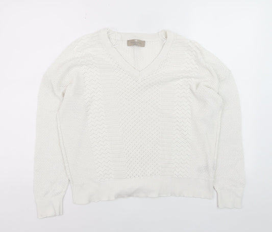 Paul Costelloe Women Ivory V-Neck Cotton Knit Jumper XL