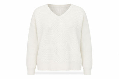 Paul Costelloe Women Ivory V-Neck Cotton Knit Jumper XL