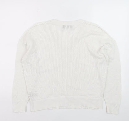 Paul Costelloe Women Ivory V-Neck Cotton Knit Jumper XL