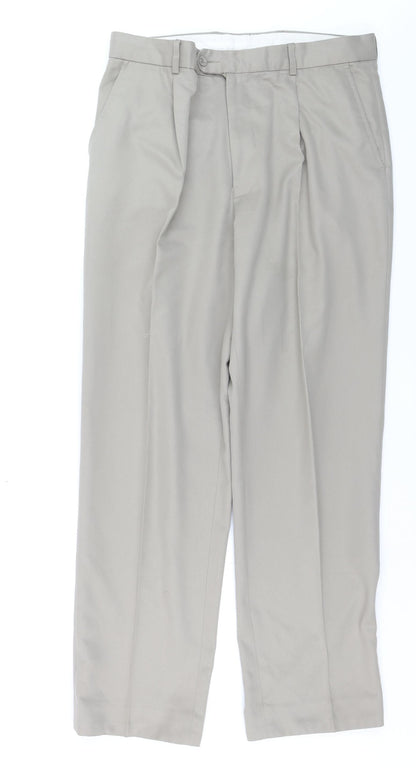 Cedarwood State Men's Beige 34W 31L Pleated Dress Trousers