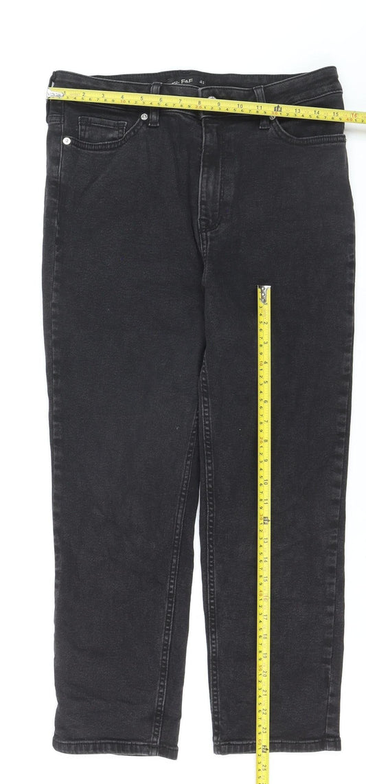F&F Women's Black Straight Leg Jeans UK 12 High Rise Denim