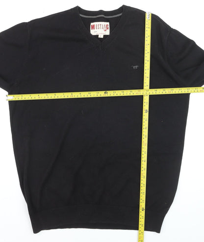 Mustang Men's Black V-Neck Cotton Pullover Jumper Size L