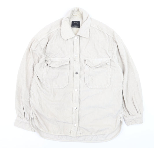 Bershka Men's Beige Corduroy Button-Up Casual Shirt Size M