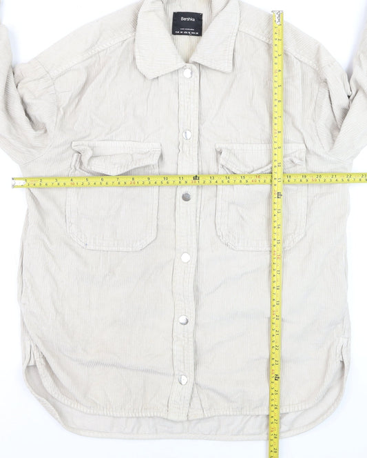 Bershka Men's Beige Corduroy Button-Up Casual Shirt Size M